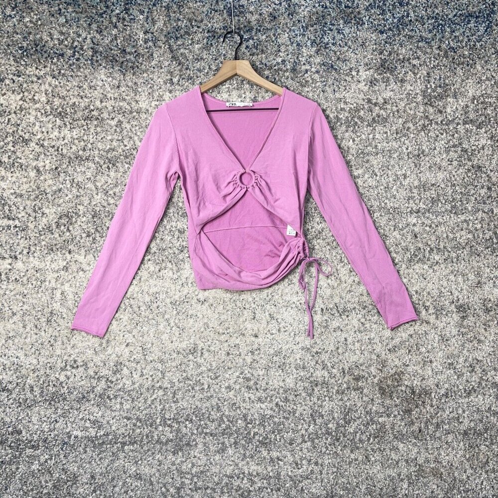 Zara Cut-Out Blouse Crop‎ Top Pink Purple L Knit Top Size Large